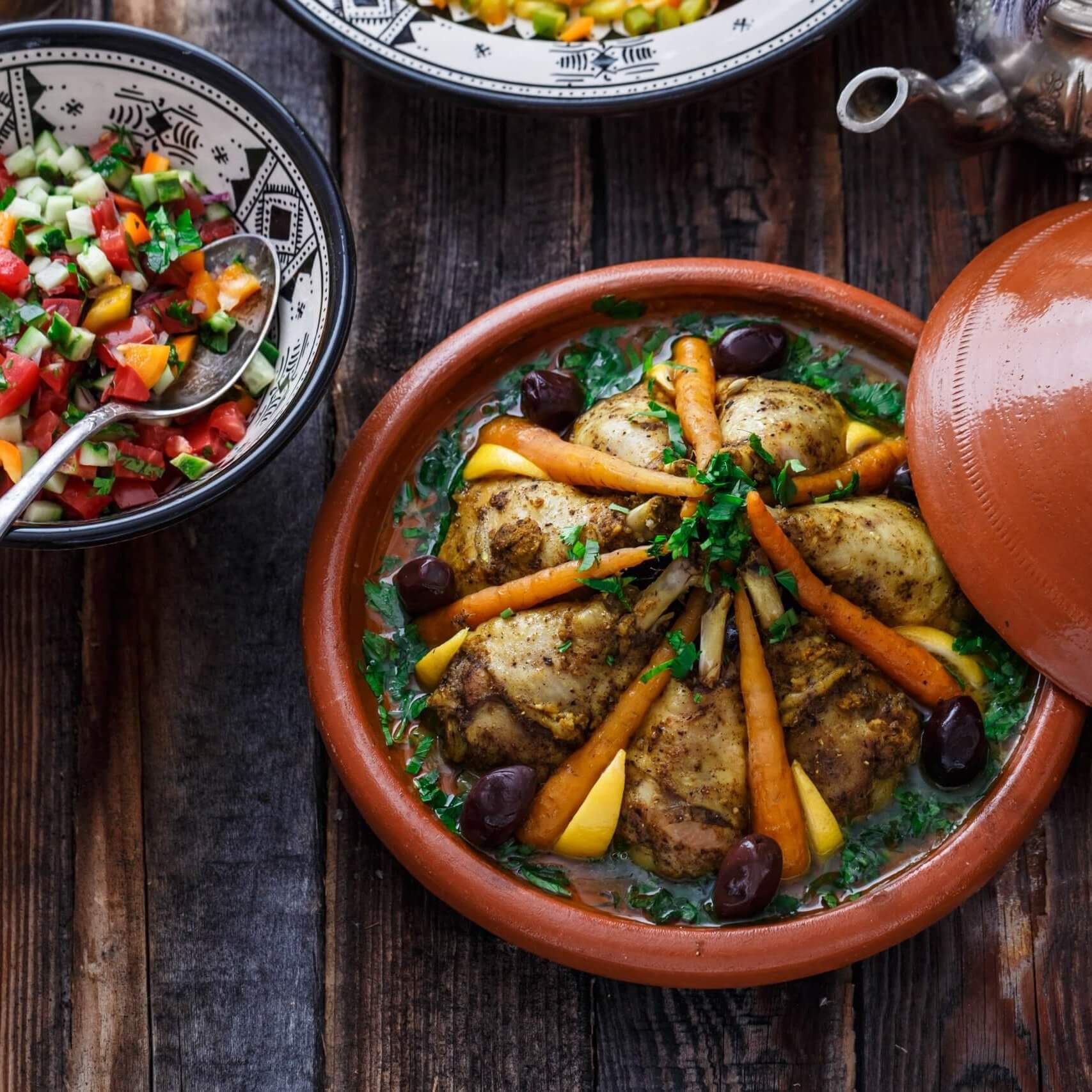 Slow,Cooked,Chicken,With,Carrots,,Morrocan,Tajine,,Rustic,Style